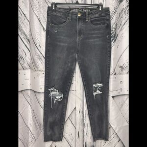American Eagle Cropped Jegging Denim Black Distressed Jeans Hi-Rise 4